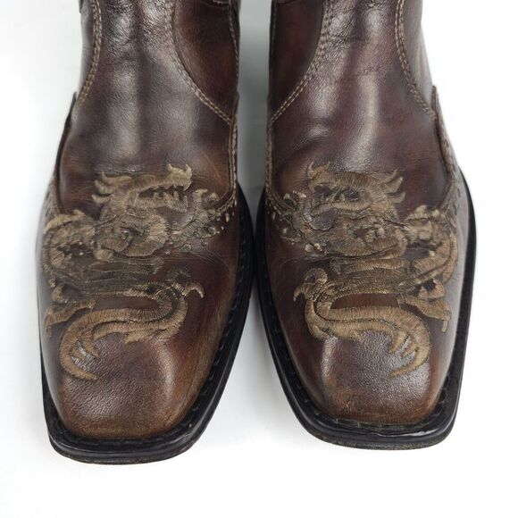 Mark Nason LIMITED EDITION Rock Lives Dragon Embroidered Brown Leather Boots 10 - Picture 8 of 13